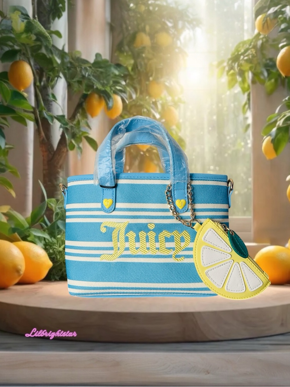 🆕🍋 Juicy Couture Lemon Paradise Convertible Bag With Charm NWT